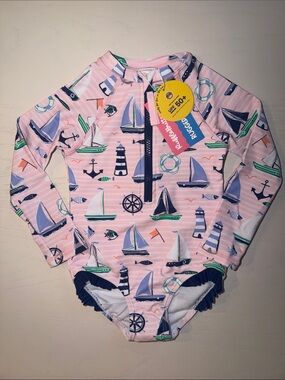 Rufflebutts Sails Long Sleeve One Piece Rashguard Nautical Print 2T 3T 4T 5 6 7